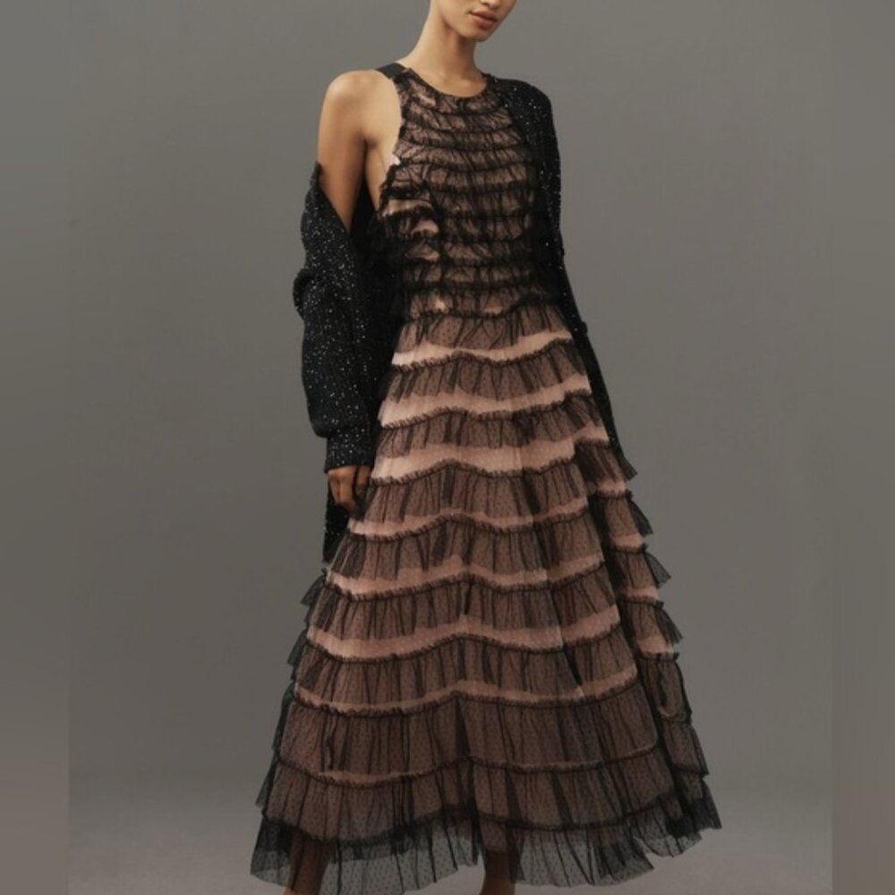 NEW NWT Anthropologie Sleeveless Halter Ruffled Tulle Midi Dress (XL)